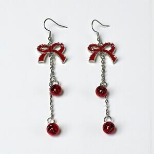 Red Ribbon Christmas Bells Earring